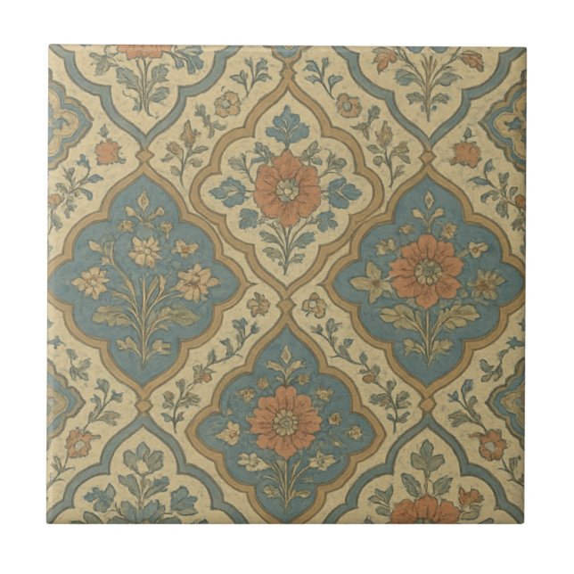 Carreau Grandmillenial Bleu Orange Floral marocain (Devant)