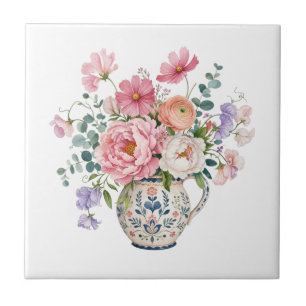 Carreau Grandmillennial Rose Pivoine Floral de Jardin de C
