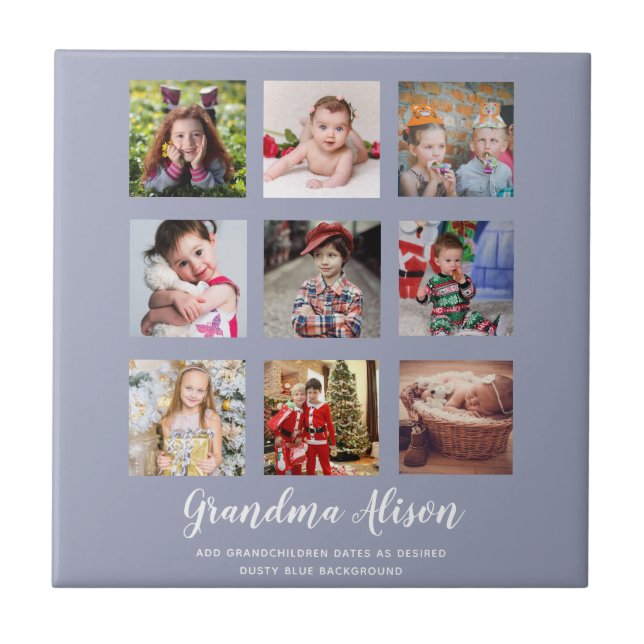 Carreau GRANDPARENT CADEAUX DE COLLAGE PHOTO - Bleu Dusty (Devant)