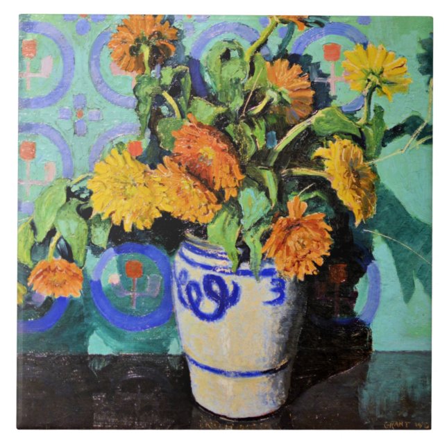 Carreau Grant Wood - Calendulas, peinture florale (Devant)