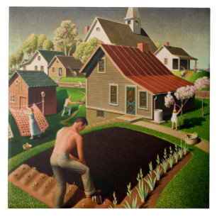 Carreau Grant Wood - Printemps en ville, peinture d'art
