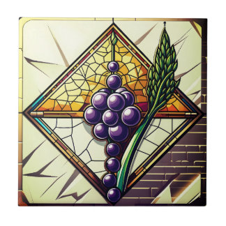 Carreau Grapes and Wheat Stained Glass Ceramic Tile