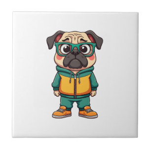 Carreau Graphisme de mode urbaine de chien de pug hipster 