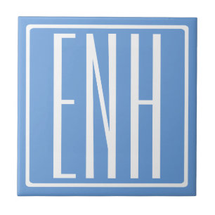 Carreau Gras moderne 3 initiales Monogramme   Bleu doux