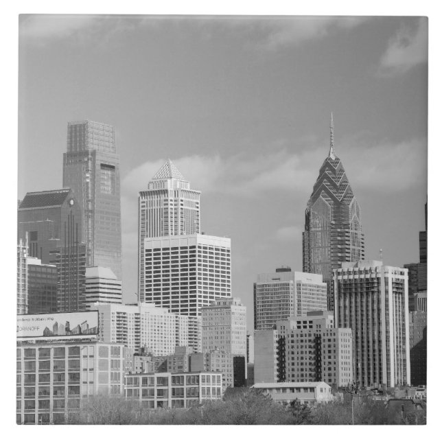 Carreau gratte-ciel de Philly noir et blanc (Devant)