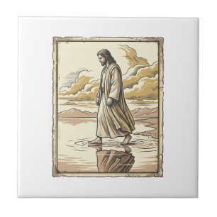 Carreau Gravure de marche spirituelle vintage dans l'eau