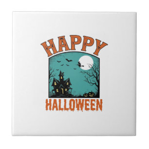Carreau Gravure Vintage Joyeux Halloween Maison Hantée De