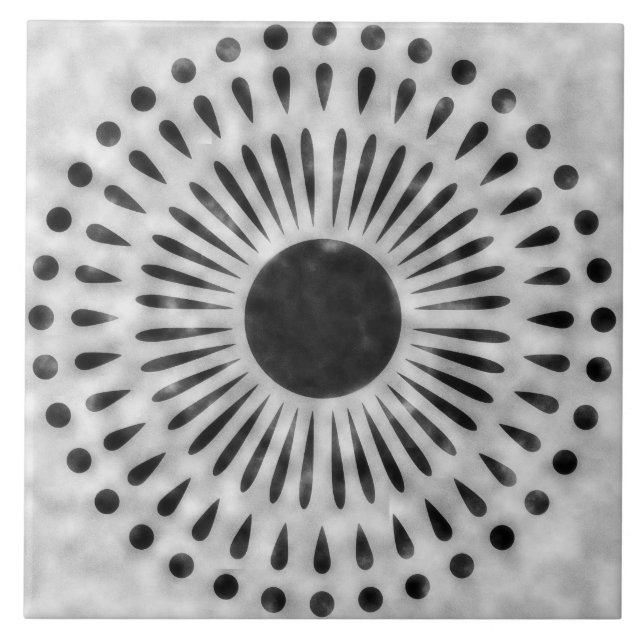 Carreau Gray and Black Sunburst Tile Decorative Art (Devant)