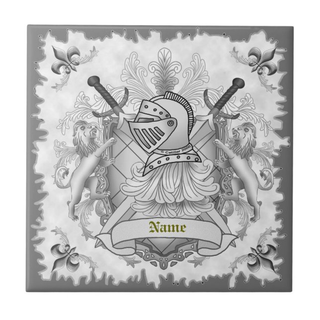 Carreau Gray Knight Family Crest nom de famille tuile (Devant)