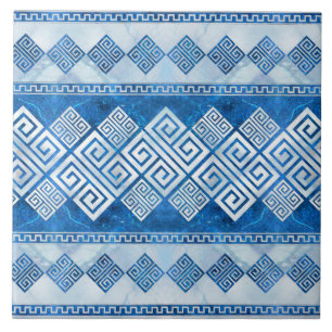 Carreau Grec Meander - Clé grecque Pierres et perles bleue