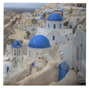 Carreau Grèce, Santorin. Clocher et dômes bleus de 3