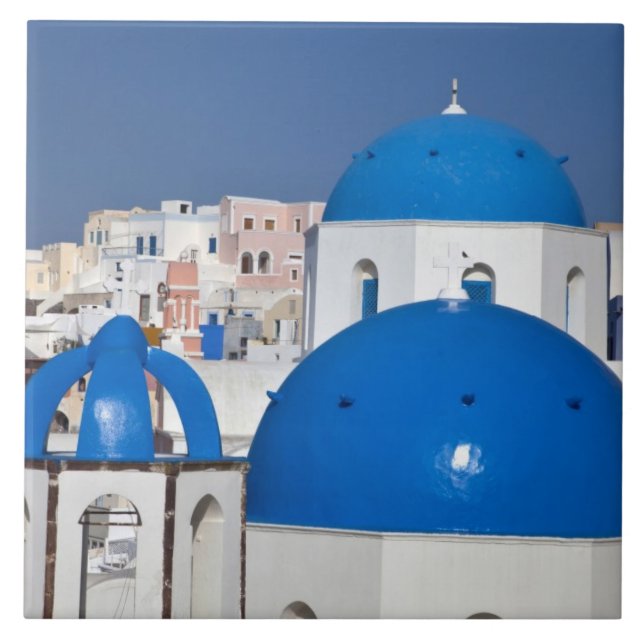 Carreau Grèce, Santorin. Tour Bell et dômes bleus de (Devant)