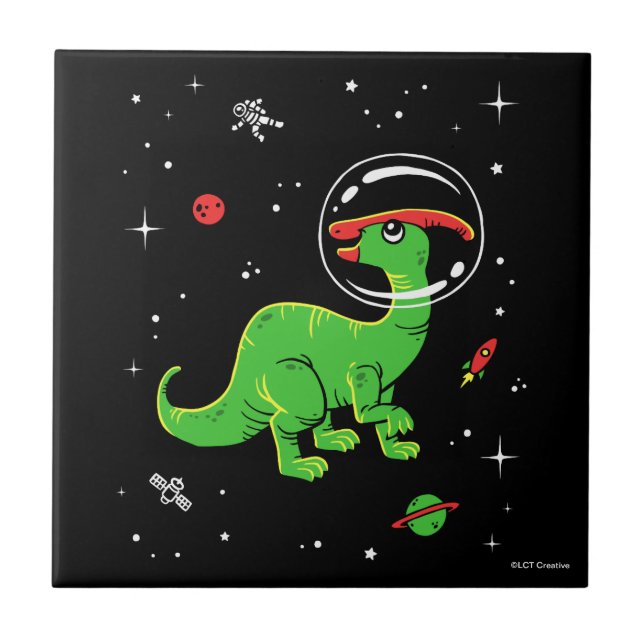 Carreau Green and Red Parasaurolophus Dinos In Space (Devant)