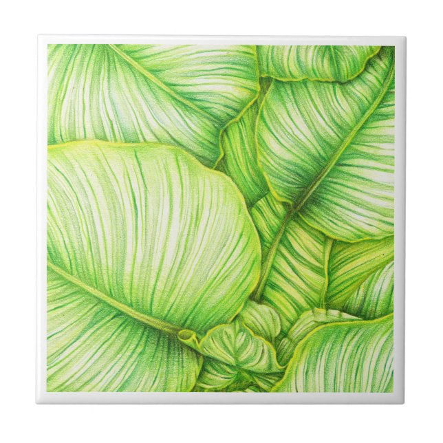 Carreau Green Botanical Ceramic Tile (Devant)