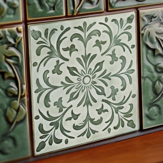 Carreau Green Calla Lily Backsplash Repro Art Nouveau (Créateur téléchargé)