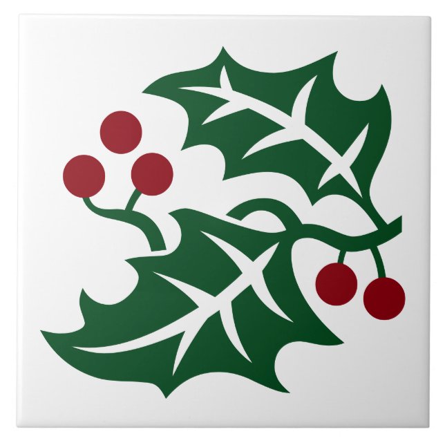 Carreau Green Holly et Red Berries Design de Noël (Devant)