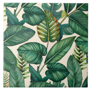 Carreau Green & Turquoise Palm Monstera Tropical Feuille M