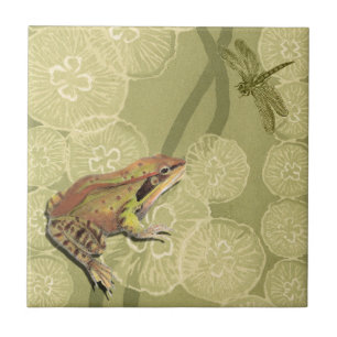 Carreau Grenouille et libellule sur nénuphars