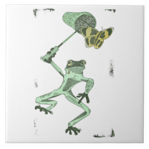 Carreau Grenouille pourchassant les papillons