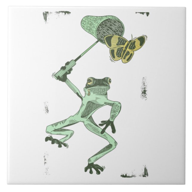 Carreau Grenouille pourchassant les papillons (Devant)