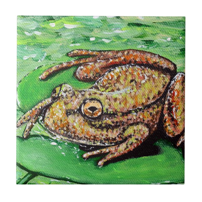 Carreau Grenouille sur une peinture Lily Pad (Devant)