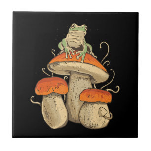 Carreau Grenouille vintage aux champignons Cottagecore