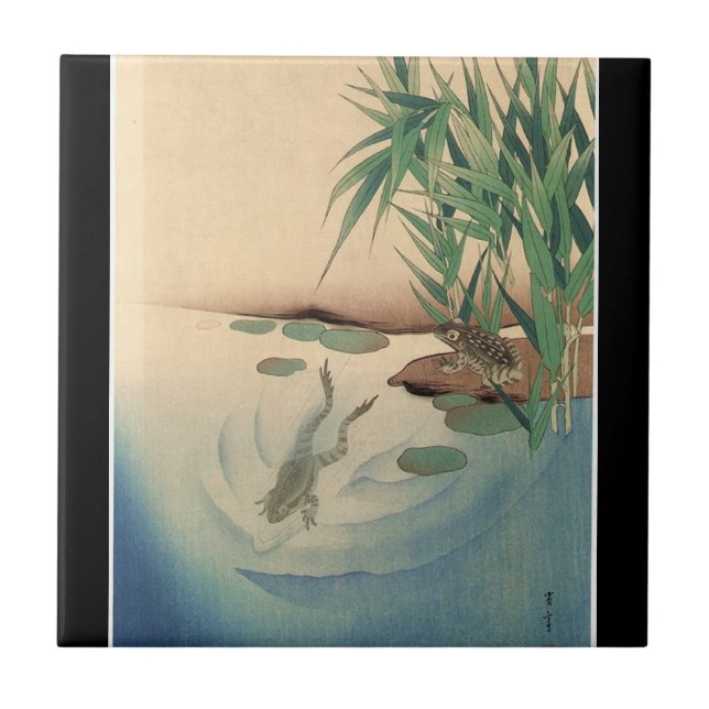Carreau Grenouilles dans un étang, art japonais circa des (Devant)