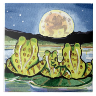 Carreau Grenouilles Lune Family Night Pond 6" Tile Trivet