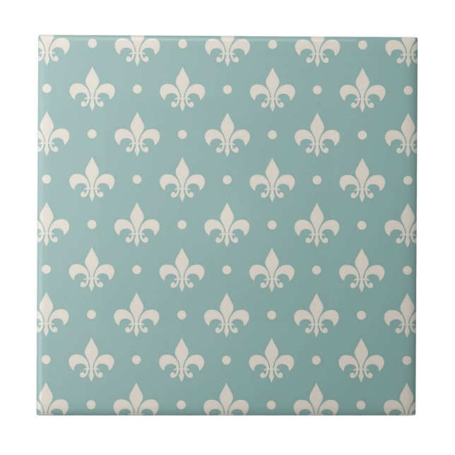 Carreau Grey Fleur De Lis motif sur arrière - plan turquoi (Devant)