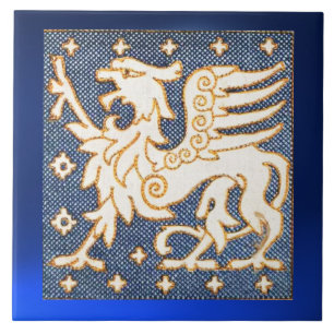CARREAU GRIFFIN D'IMAGINAIRE BLANC EN BLEU