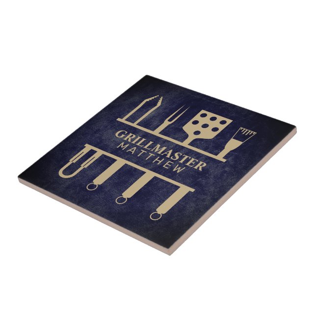 Carreau Grill nom maître fête des pères marine cuir textur (Côté)