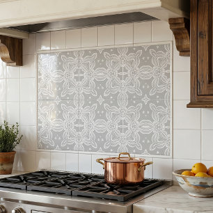 Carreau Gris Clair Et Blanc Motif De Damas Élégant Orné