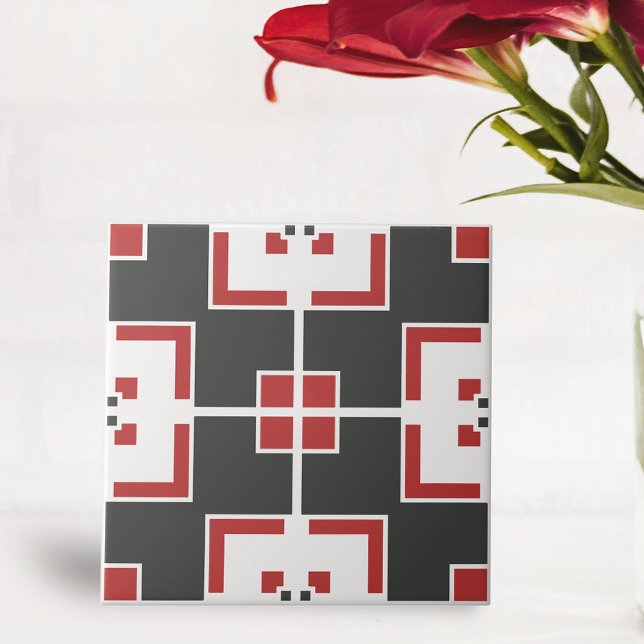 Carreau Gris foncé Blanc et rouge Mosaïque géométrique mod (Créateur téléchargé)