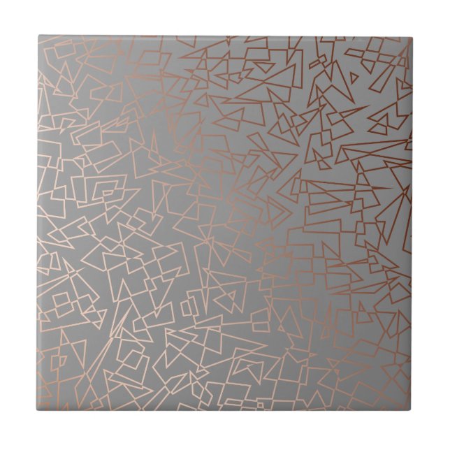 Carreau Gris géométrique de motif d'or rose élégant (Devant)