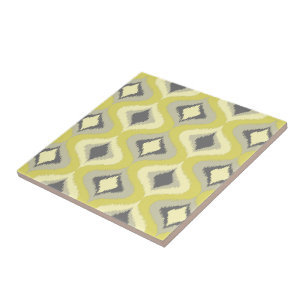 Carreau Gris Jaune vert ocre Retro Ikat gouttes Motif