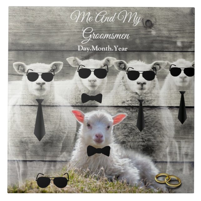Carreau Groomsmen Moutons Horloge Bébé Agneau (Devant)