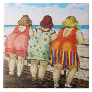 Carreau Grosses filles basées vintages à la plage