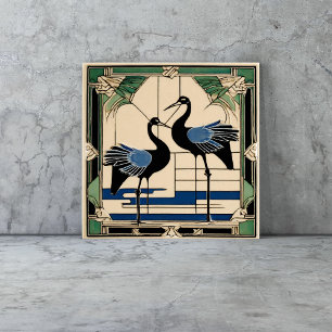 Carreau Grues d'oiseaux dans le lac Art déco Art nouveau