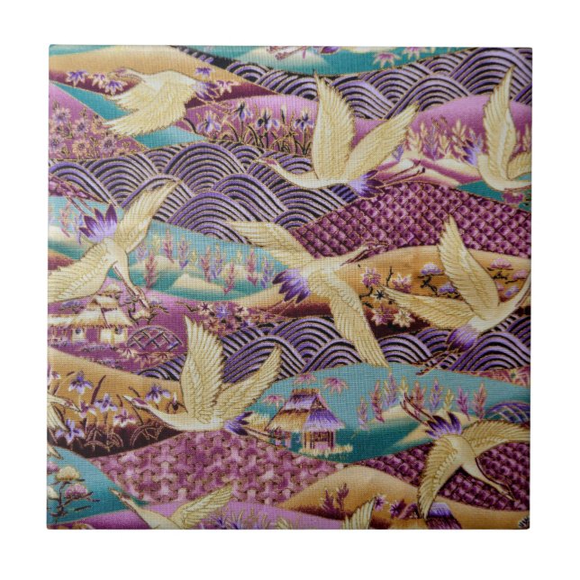 Carreau Grues japonaises Design traditionnel violet (Devant)