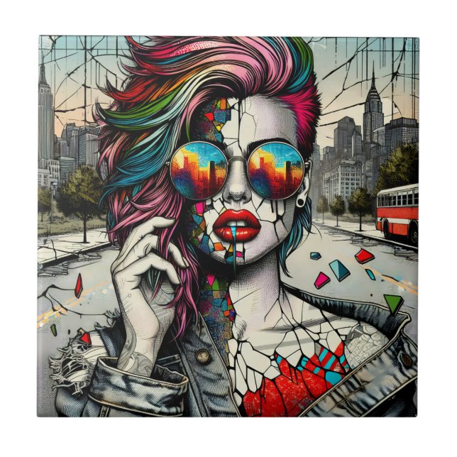 Carreau Grunge Art | Femme fracturée Abstraite (Devant)