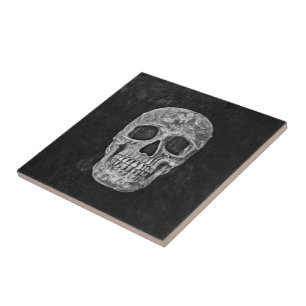 Carreau Grunge gothique de crâne noire et blanche