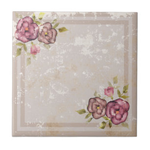 Carreau Grunge rustique rétro texture beige fleurs rose fl