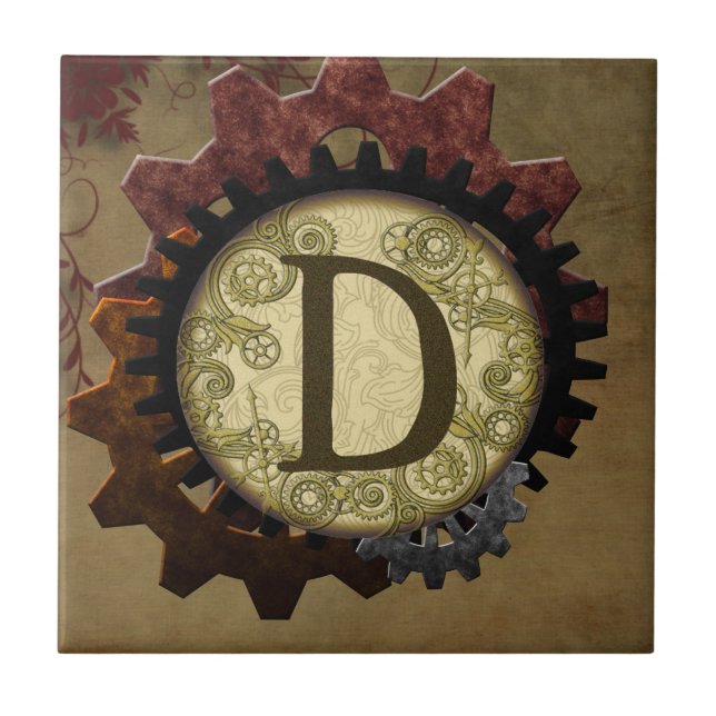 Carreau Grunge Steampunk Gears Monogramme Lettre D (Devant)