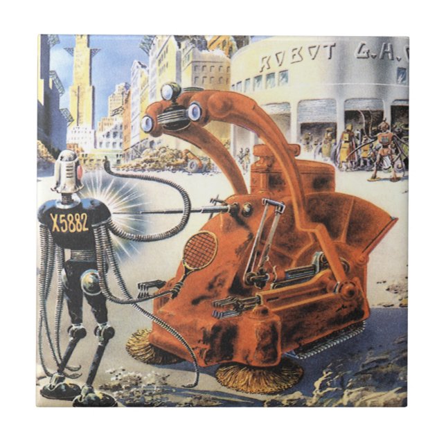 Carreau Guerre vintage des Aliens urbains futuristes de sc (Devant)