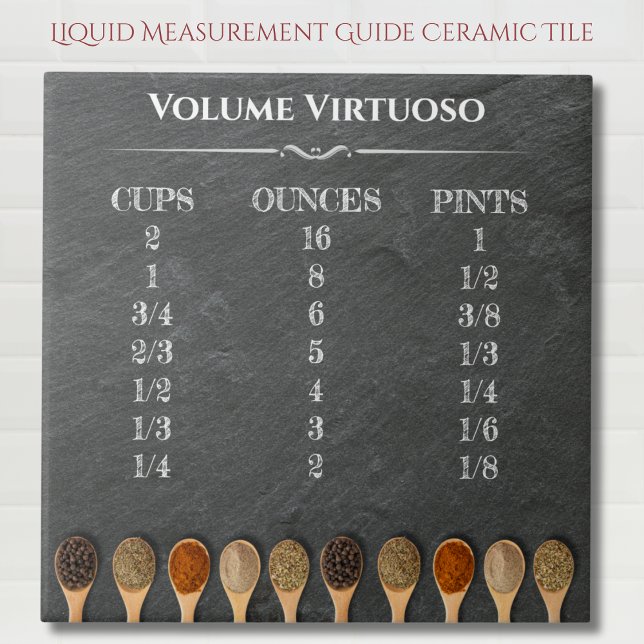 Carreau Guide de mesure du volume liquide de cuisine (Kitchen Liquid Volume Measurement Guide Ceramic Tile)