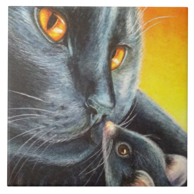 Carreau Halloween Chat noir et couleur d'eau de la souris  (Devant)