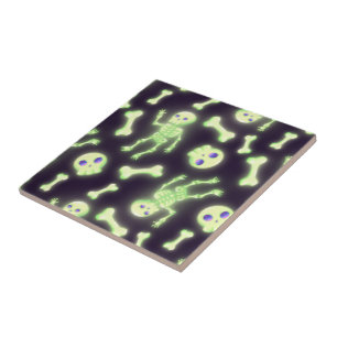 Carreau Halloween Cute Éffrayant Squelette brillant Os Crâ