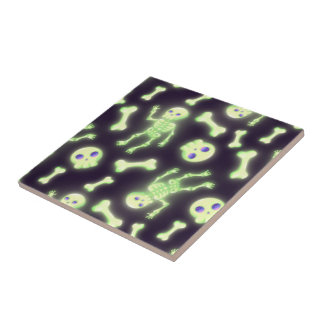 Carreau Halloween Cute Éffrayant Squelette brillant Os Crâ