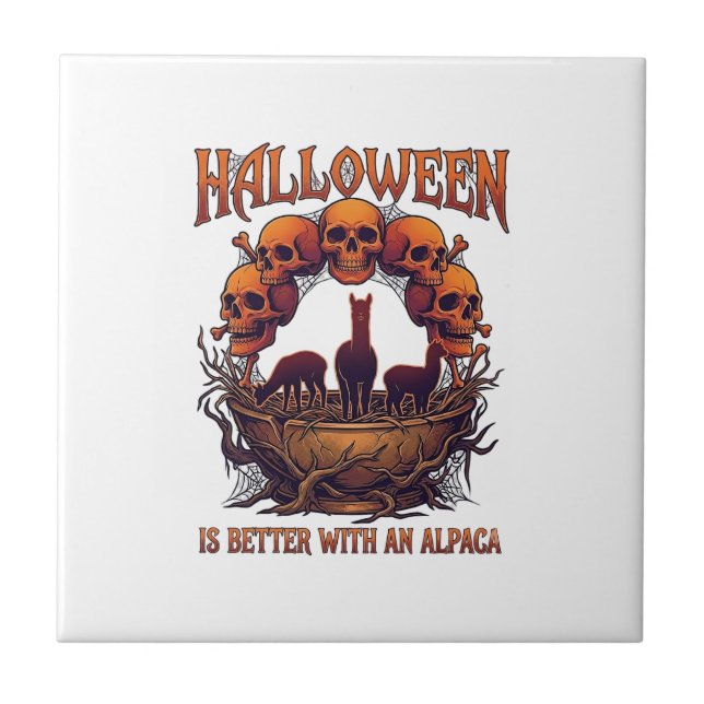 Carreau Halloween Est Meilleur Alpaga Crânes Orange Toile  (Devant)