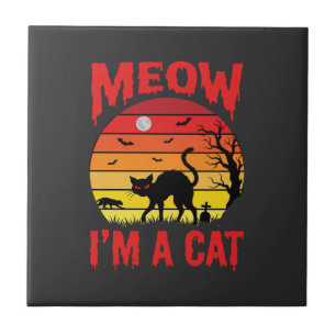 Carreau Halloween Meow Je suis un chat Rétro Coucher de so